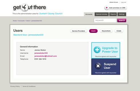 Get Out There admin screenshot