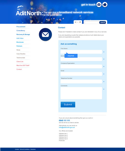 Adit contact page